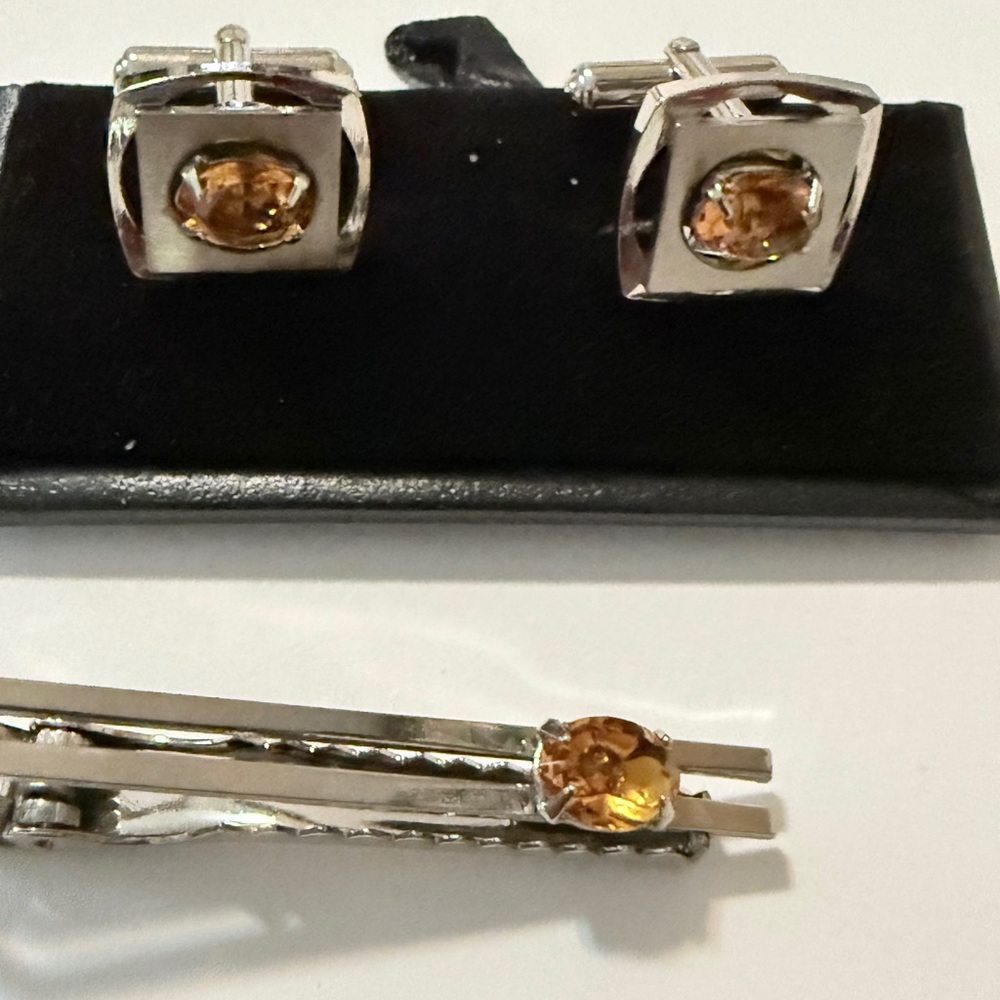 Cufflinks set of Vintage Unbranded orange stone - Picture 2 of 14